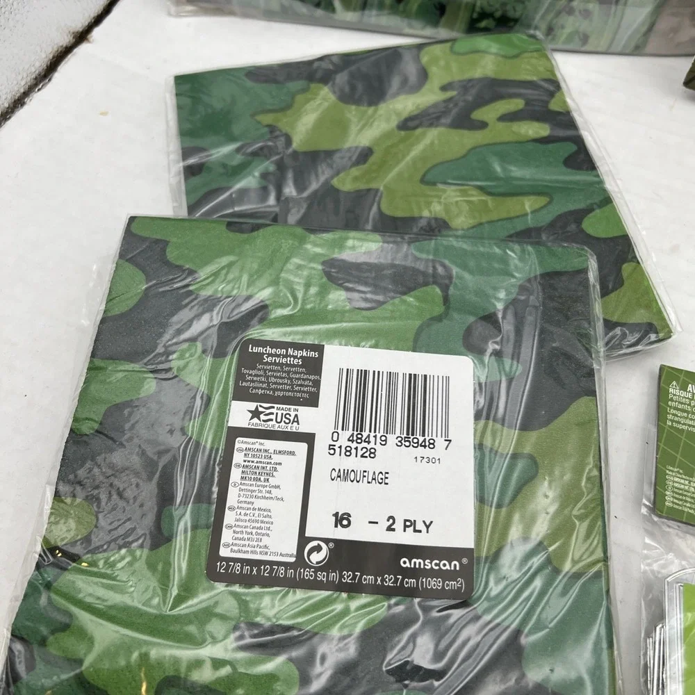 MILITARY ARMY CAMOUFLAGE‎ BIRTHDAY PARTY SET - 6 PACKAGES PARTY SUPPLIES